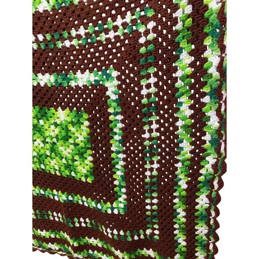 Vintage Brown Green Afghan Throw Blanket 48 Inches Square